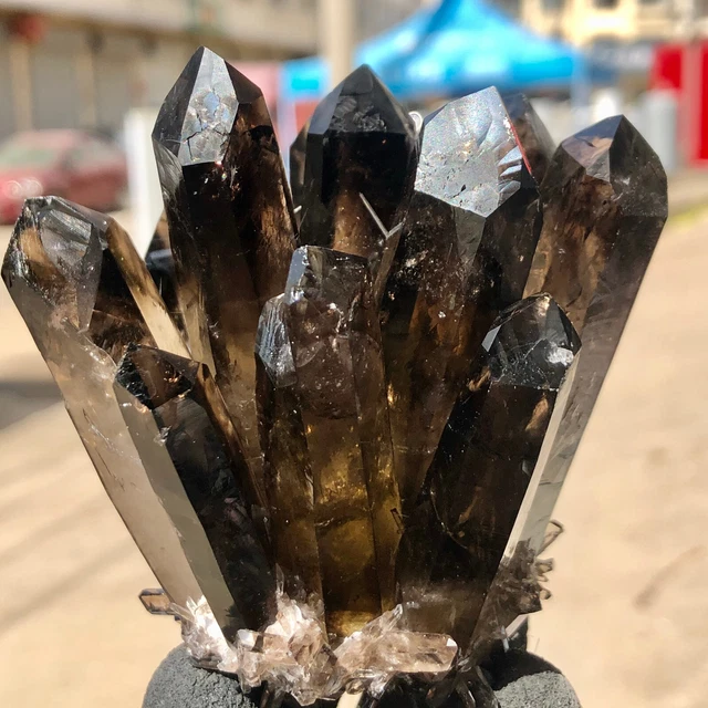 368g  New Find Black Phantom Quartz Crystal Cluster Mineral Specimen Healing 2