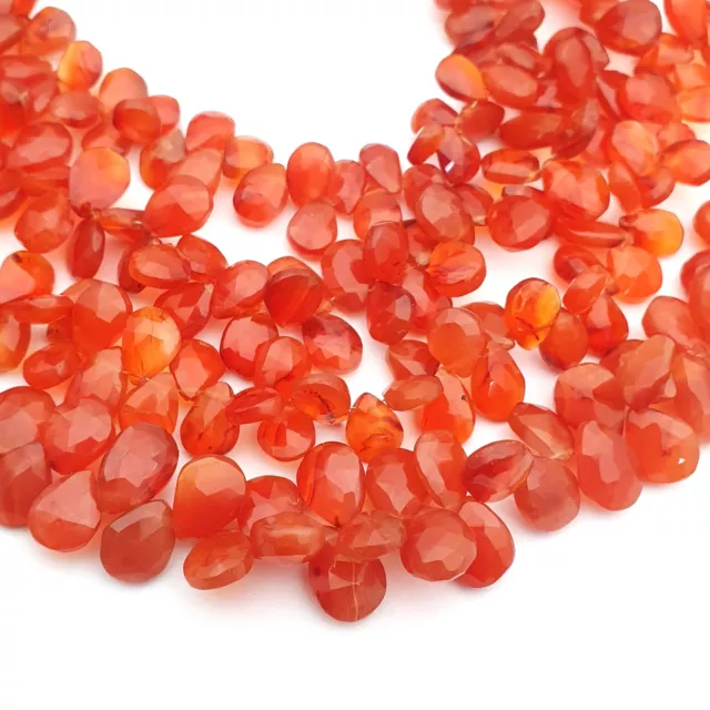 Carnelian Pear Beads ,Carnelian Faceted Beads, Gemstone Briolette 152 CT  10Inch