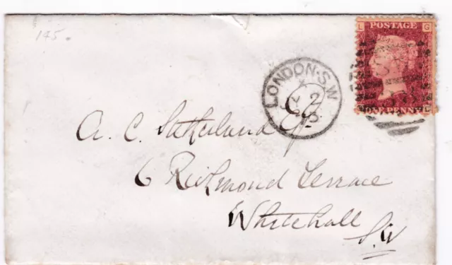 1873 QV FINE 1d PENNY RED STAMP PLATE 145 ON LONDON TINY COVER TO WHITEHALL