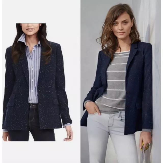 Banana Republic Women's Hacking Jacket 10 Navy Blue Speckle Wool Blend Blazer