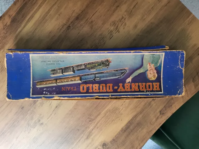 Hornby Dublo Uhrwerk Zugsatz Box, Vorkriegsoriginal.