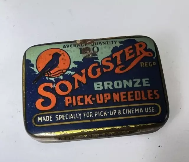 Vintage Songster Bronze Gramophone Needle Tin With Some Contents