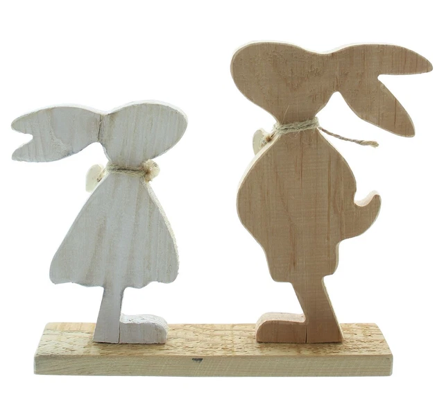 Salvare Set 2x Figura IN Legno " Coppie Coniglietto " Lepri Con Pendaglio a 3