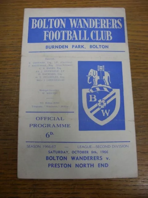 08/10/1966 Bolton Wanderers v Preston North End  (Creased, Folded, Marked)