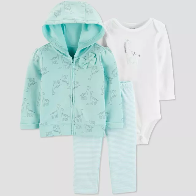 Baby Girl 3 Piece Carters Jacket w/ Hood Pants Long Sleeve Bodysuit Giraffes NWT