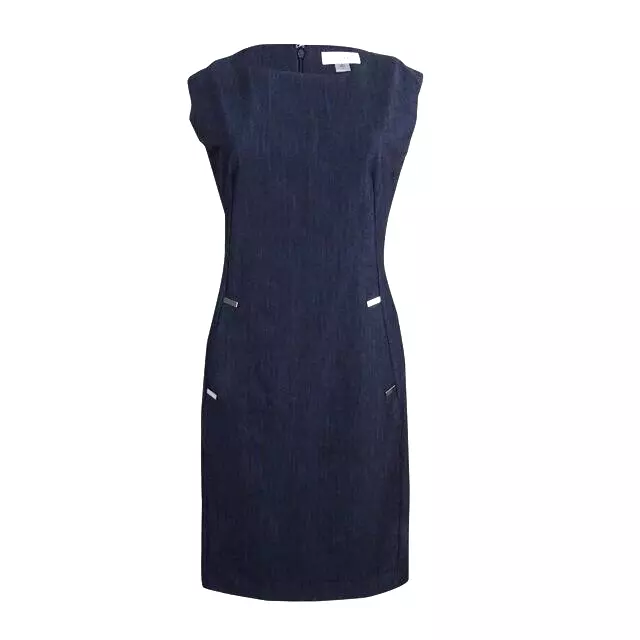 Calvin Klein Dark Navy Stretch Denim Sleeveless Sheath Dress ~NextToNew~ Sz. 14