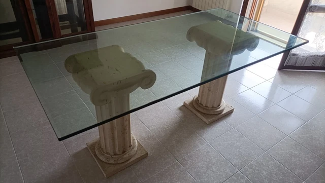 TAVOLO IN CRISTALLO con capitelli in travertino 90x180 EUR 200,00