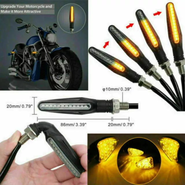 4x 12V LED Motorcycle Turn Signal Light Indicators Amber Flowing Lamp Universal 3