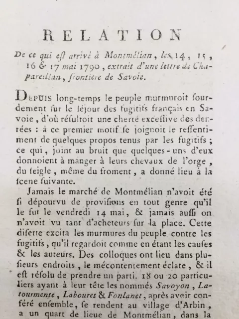 Montmélian en 1790 Savoie Chapareillan Isère Chambéry Monkley Savoyon Fonlanet