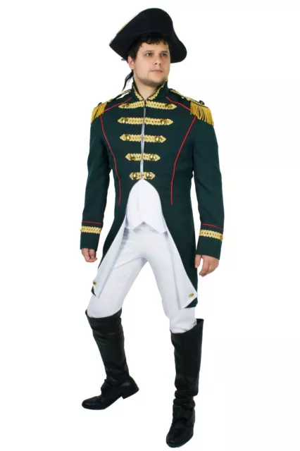 Karnevalskostüm Soldat Napoleon Jacke Uniform Fasching Theater Gehrock Grünweiss