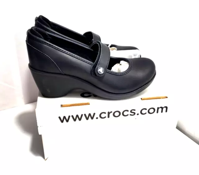 Womens Ginger Wedge Heel Crocs Size 6 Work Shoes Black Slip Resistant Sole 3