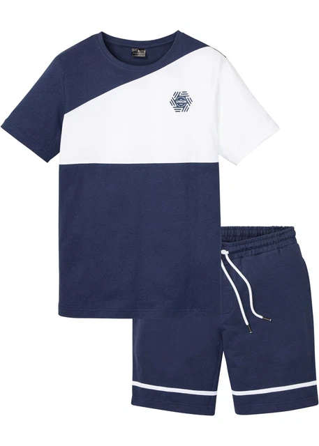 Camicia 2 pezzi e pantaloni corti taglia 56/58 XL blu scuro bianco pantaloncini uomo nuova*