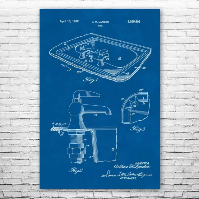 Bathroom Sink Patent Poster Print 12 SIZES Plumber Gift Industrial Art