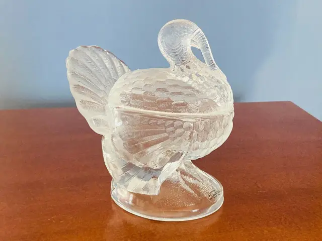 Vintage Le Smith Crystal Clear Glass Turkey Thanksgiving Candy Dish W Orig Label