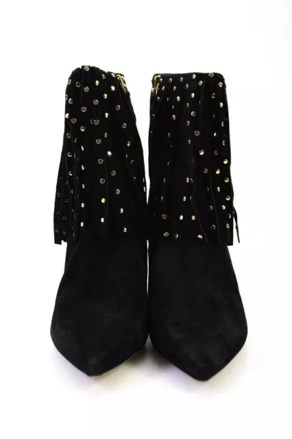 Brian Atwood Womens Studded Frayed Zip Spool Heels Ankle Boots Black Size UE37.5 2