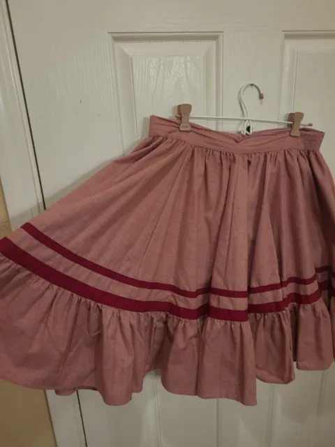 Vintage Womens Square Dancing Skirt Maroon Stripes Unbranded Waist 32 x 22