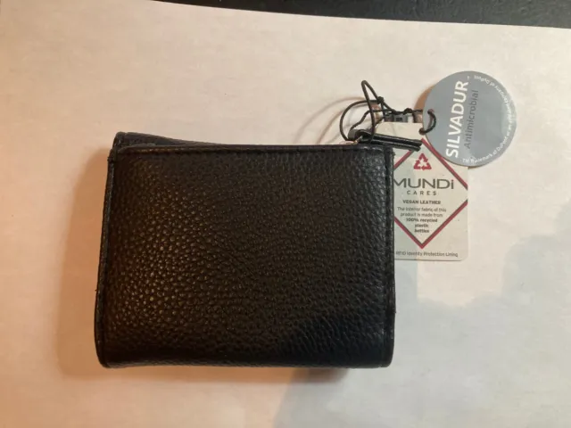 MUNDI BLACK Vegan Leather Tri-Fold  Snap Wallet / CHANGE PURSE/Credit Cards