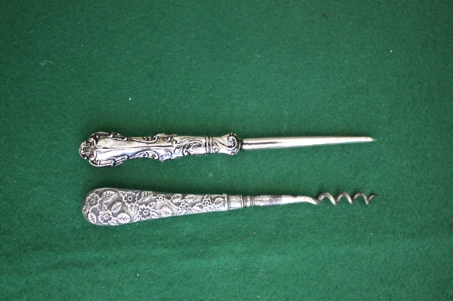 Antique Silver Handled Scent/Medicine Bottle Corkscrew Hallmarked and Pick