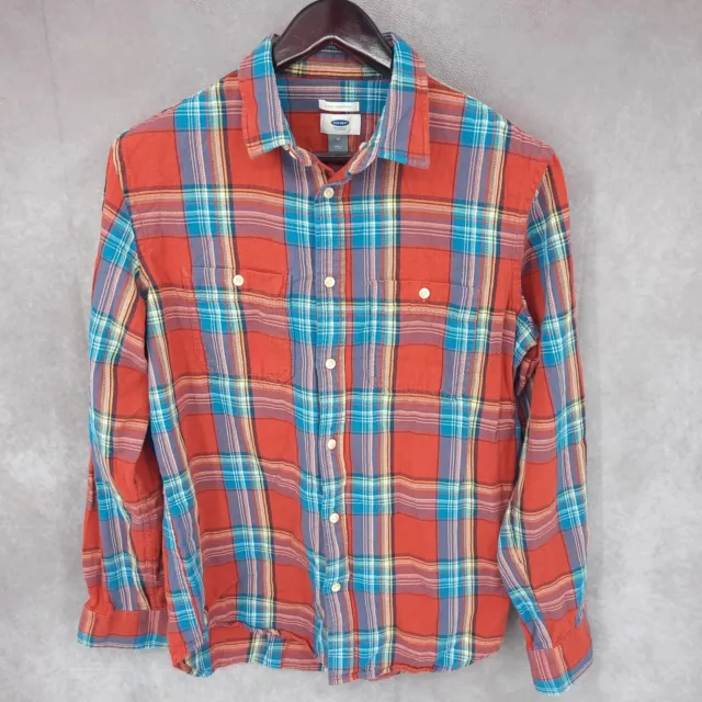 Old Navy Shirt Mens Medium Orange Button Up Slim Fit Long Sleeve Cotton