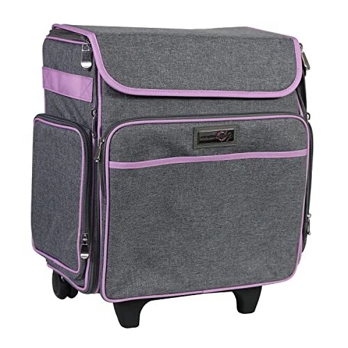 Bolso rodante artesanal gris y púrpura - bolso de mano de papel con ruedas para álbum de recortes y...