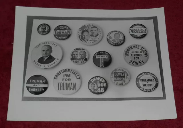 1984 Press Photo 1948 Presidential Campaign Buttons Truman Dewey Thurmond