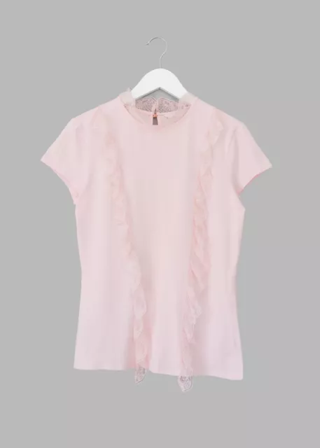 Ted Baker Tuloula Pink Lace Trim Tee T-shirt -Size 2 | UK 10-