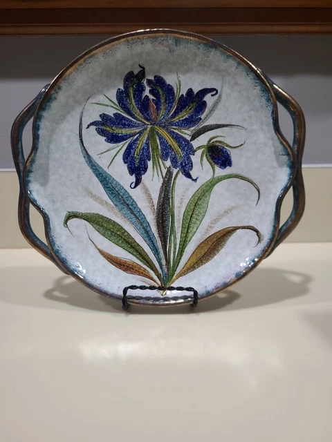 VTG Mid Century Italian Iris Ruffled Edge Bowl Art Pottery Hand Painted Hi Gloss