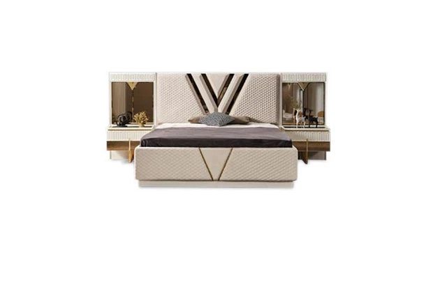 Lit 2x Tables de chevet chambre 3 pièces Set Design Luxe à coucher Neuf