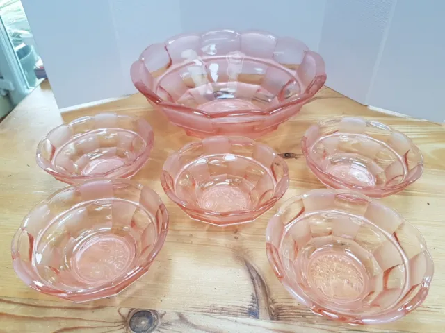 Stunning Vintage pink  glass Serving bowl Set Large Trifle  belgique Belgium