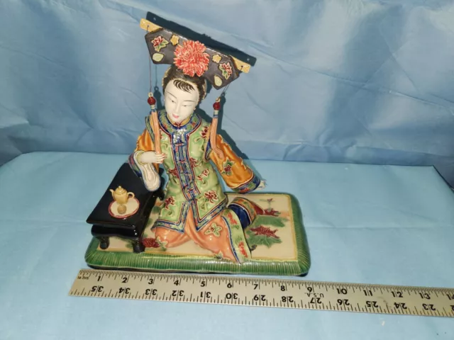 8" China Foshan Porcelain Pottery Qing Women Belle Girl Noble Figurine Statue