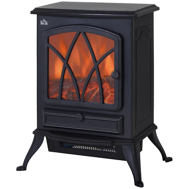 HOMCOM Freestanding Fireplace Flame Effect Electric Heater Log Burning