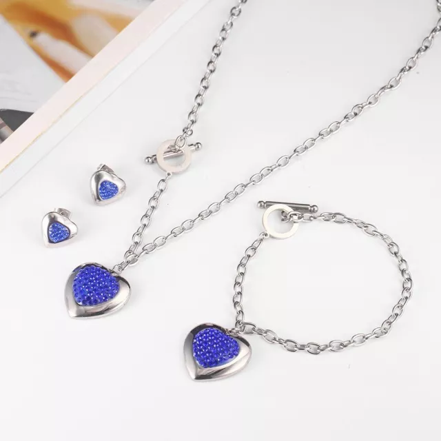 Conjunto de colgante pendientes y pulsera corazón acero quirurgico