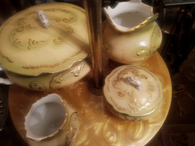 ANTIQUE Pottery Shades-Green/Washroom-Bathroom Set/Late 1800s-Early 1900s/NW.CT