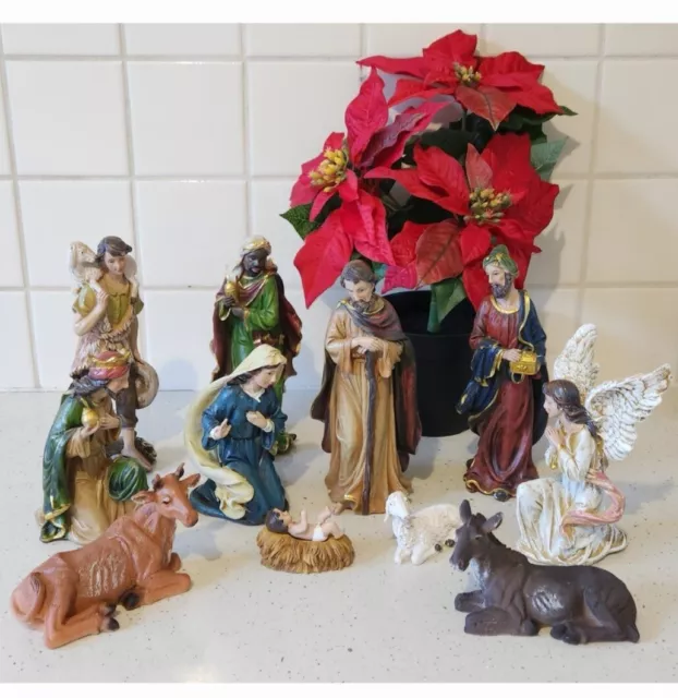 11 Piece Catholic Resin Holy Nativity Christmas Figurines Statue Religious Set
