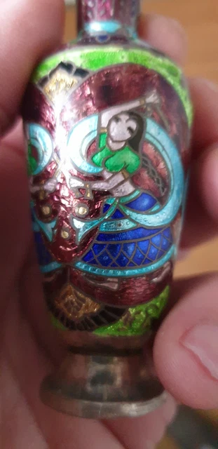 BOITE A KHOL EN ARGENT EMAILLE FLACON INDE XXemeS BELLE QUALITE NEUVE 2