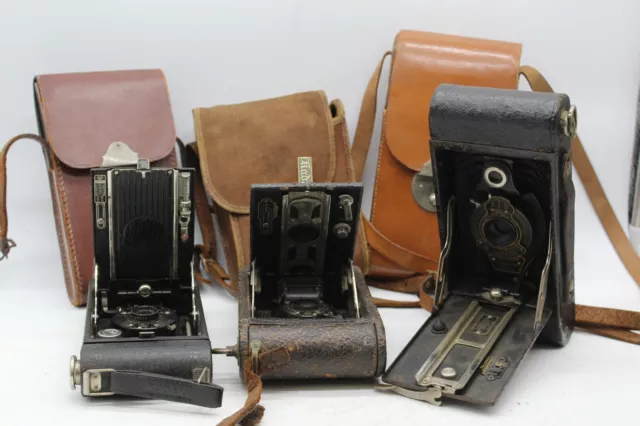 C x3 Antique Eastman Kodak Folding Cameras Inc. No.1 Pocket, No.1 Junior etc