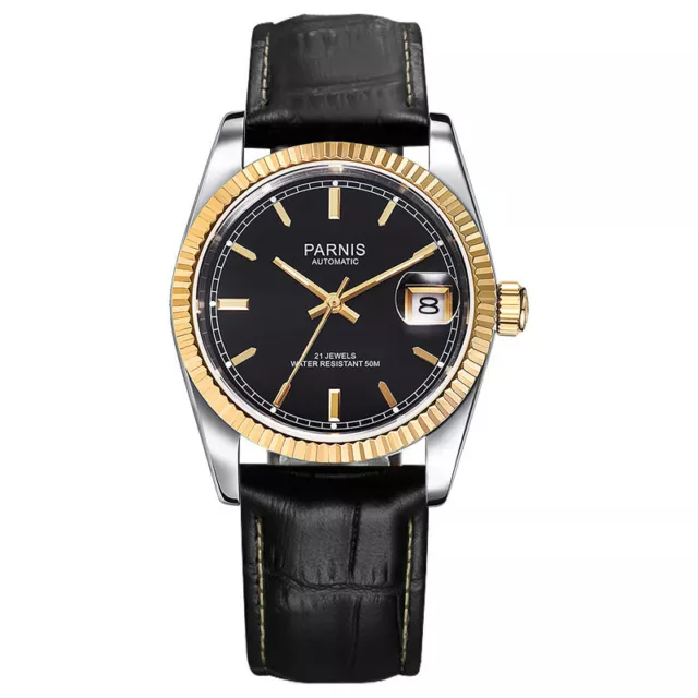 OROLOGIO 36 MM Parnis Miyota Automatico Uomo Lusso Lunetta Oro Resistente all Acqua Data EUR 144 18 PicClick IT