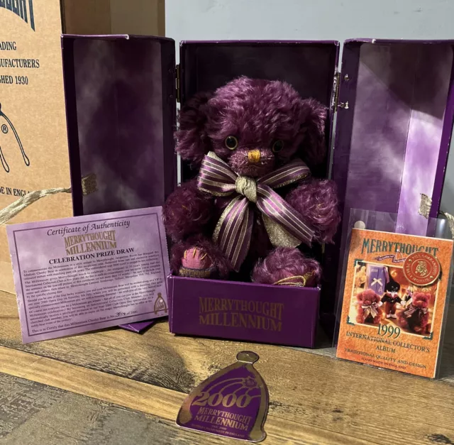 Merrythought Millennium Purple Cheeky Teddy bear Original Certificates And Box