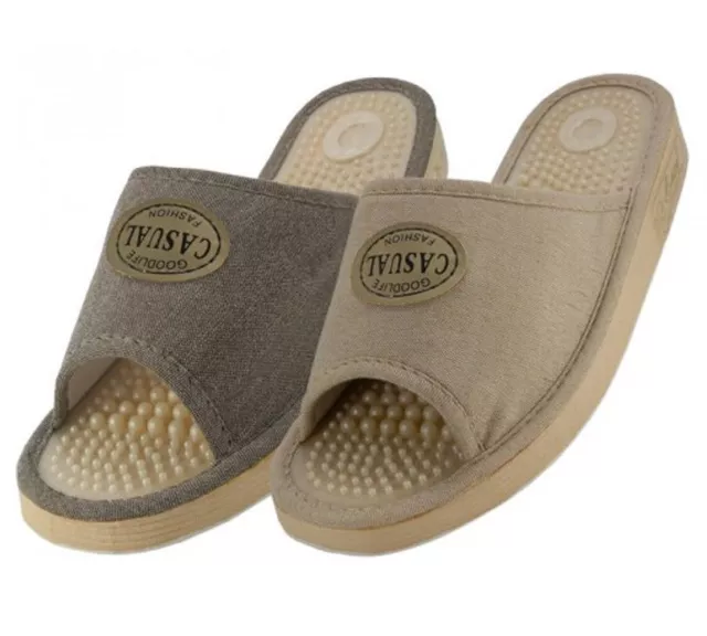 Women's Massage Slippers Slides Sandals Canvas Fabric Khaki Beige Sizes M-XL New