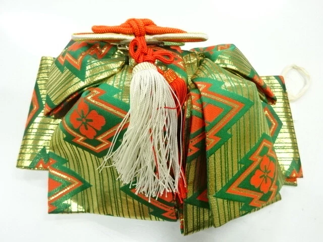 42752# Japanese Kimono / Ribbon Tsukuri Obi For Girls / Woven Flower & Matsu