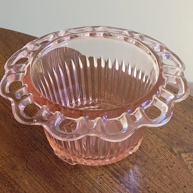 Anchor Hocking Old Colony Flower Bowl Open Lace Edge Pink Depression Glass