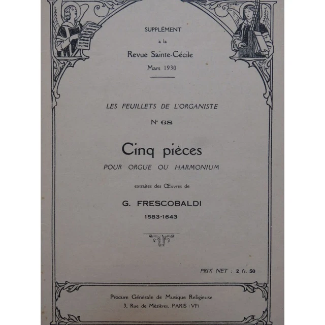 FRESCOBALDI Girolamo Cinq Pièces Orgue ou Harmonium 1930