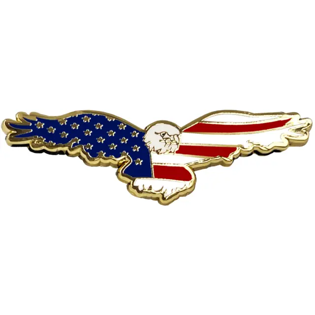 PBX-006-A Bald Eagle American Flag Cloisonné pin with dual pin posts Military Ve