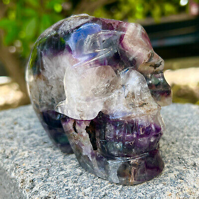 1.72LB New fiuorite skull quartz hand carved crystal skull healing AX120
