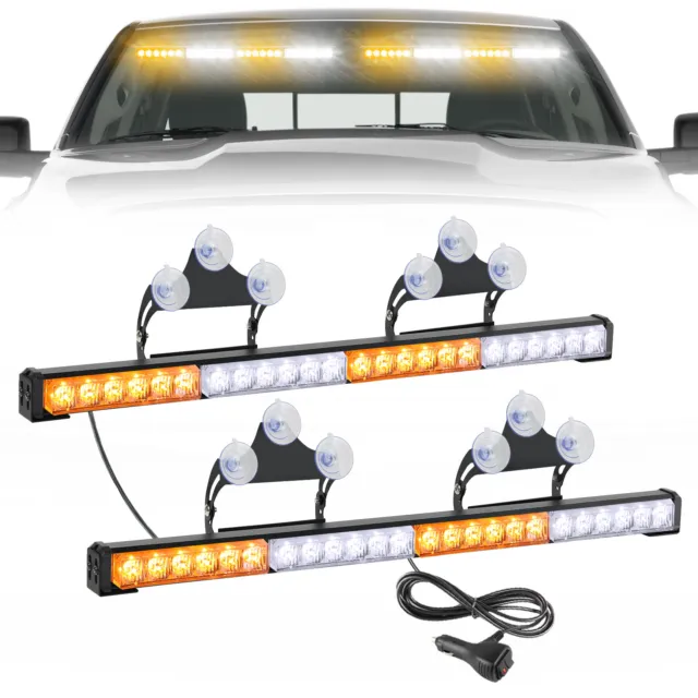 2 x White Yellow LED Windshield Strobe Light Emergency Flash Warning Lamp Memory