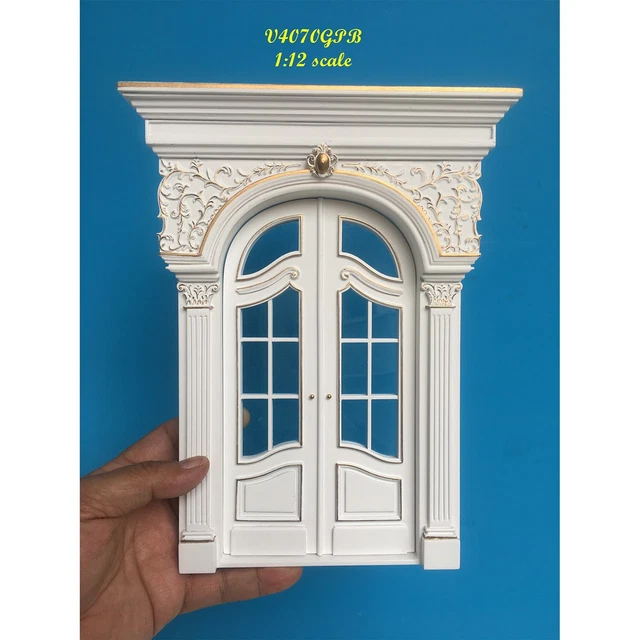 Victorian Handcrafted wooden Elegant French door 1:12 dollhouse miniature WHITE