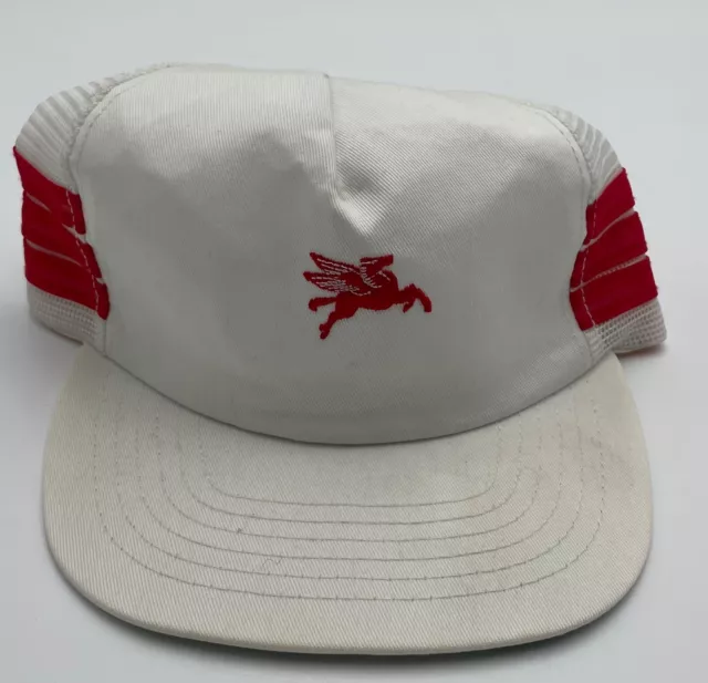 Vintage Mobil Oil Pegasus Gas Snapback Three Stripe Hat Cap White