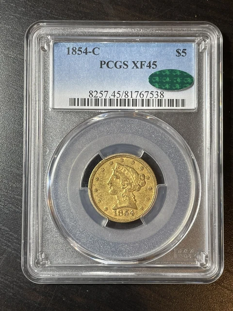 1854-C Liberty Gold Half Eagle $5 PCGS XF45 CAC Rare Charlotte Gold Coin Strong