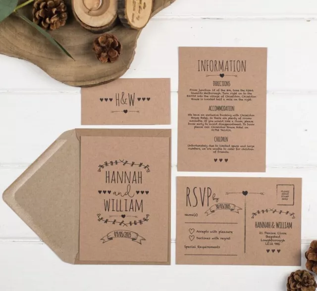 Ensemble d'invitation de mariage Rustic Kraft