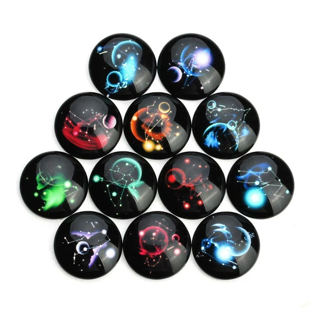 20pcs 12 Constellations Printed Half Round Domed Glass Cabochons for Jewelry DIY